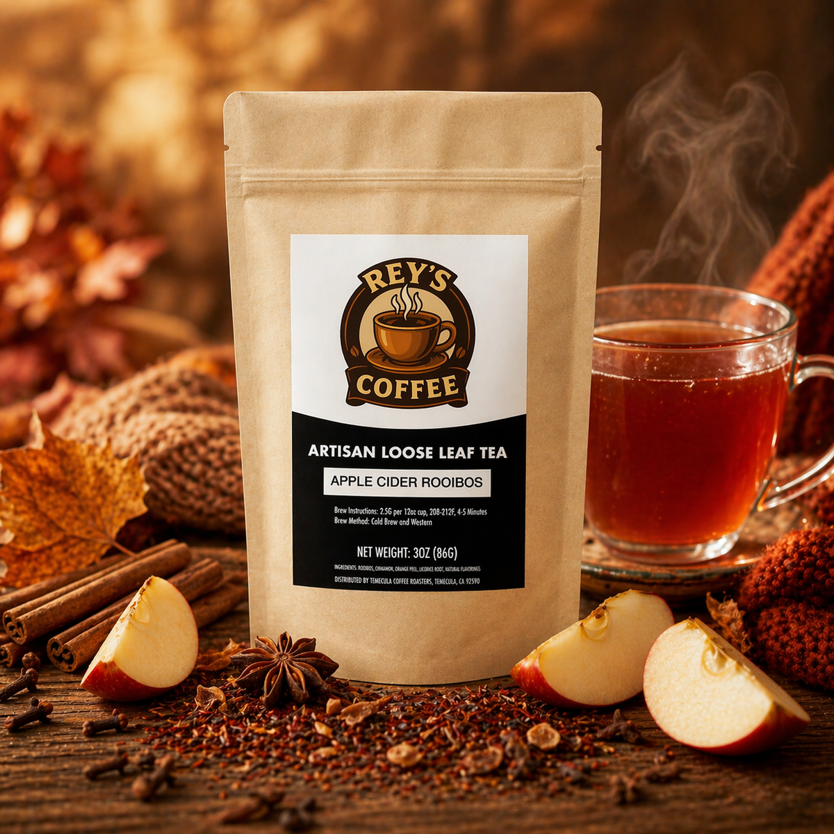 Apple Cider Rooibos Tea - Spiced & Caffeine-Free Herbal Blend
