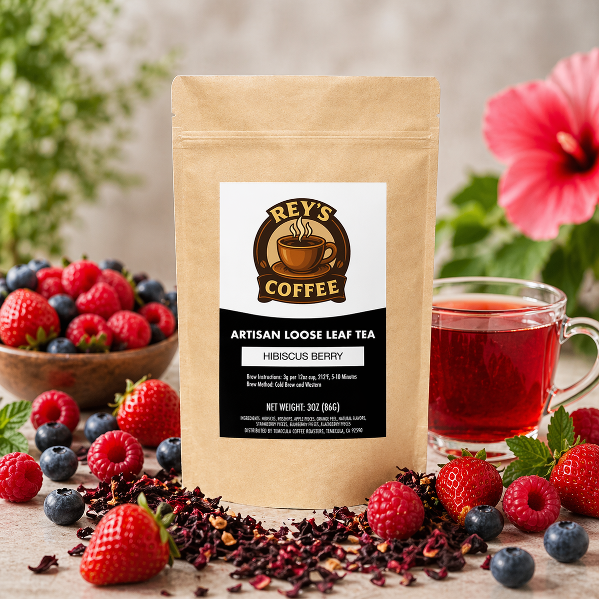Hibiscus Berry Tea - Tangy & Fruity Herbal Brew